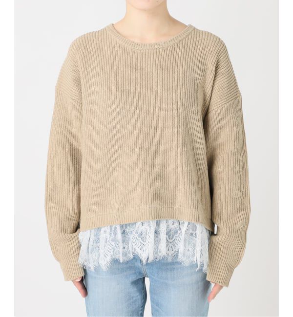Spick and Span「《追加》レースドッキング畦ニットプルオーバー」|ニット・セーター|