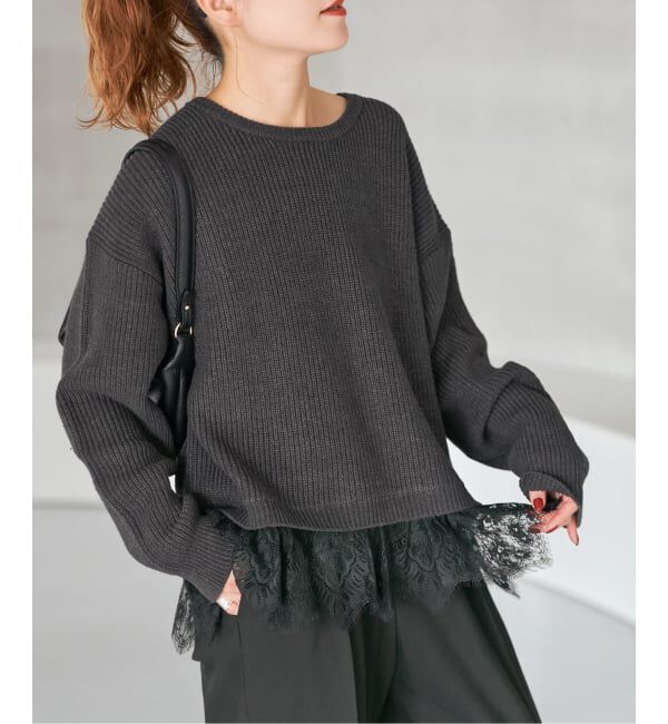 Spick and Span「《追加》レースドッキング畦ニットプルオーバー」|ニット・セーター|