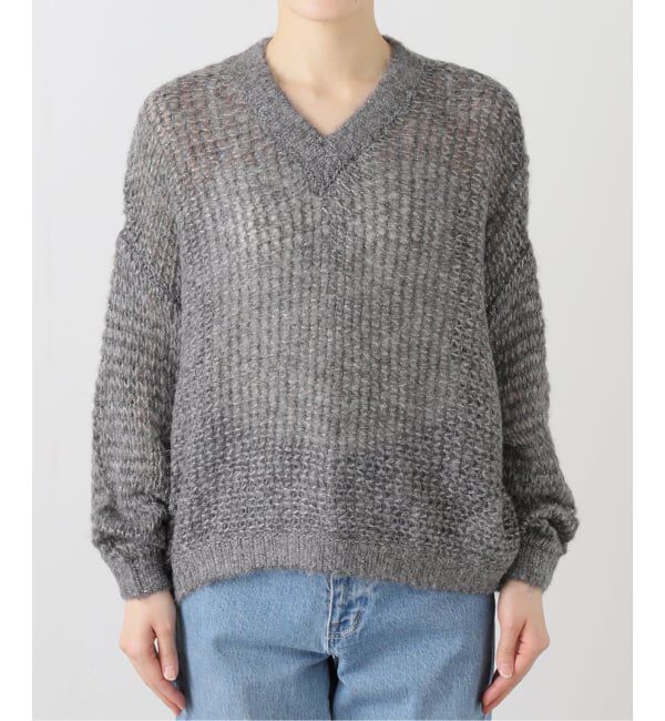  「【洗える】モヘヤラメVネックプルオーバー」|ニット・セーター|