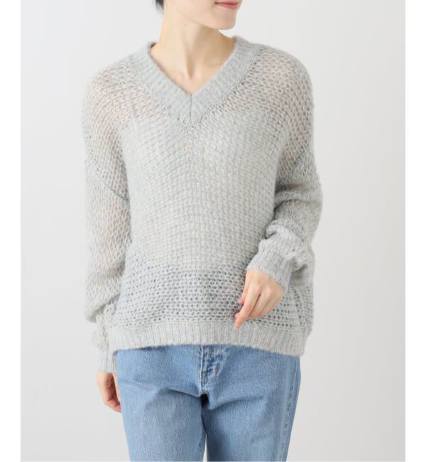  「【洗える】モヘヤラメVネックプルオーバー」|ニット・セーター|ホワイト