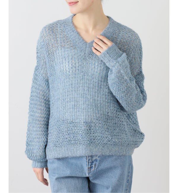  「【洗える】モヘヤラメVネックプルオーバー」|ニット・セーター|ブルー