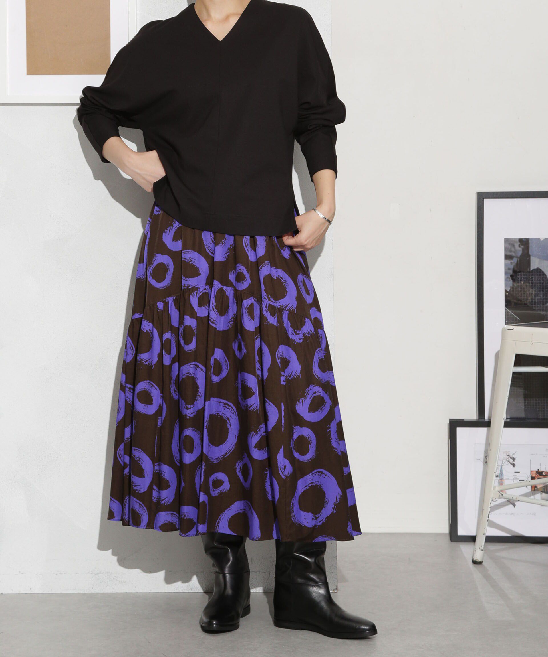 nano･universe「キュプラコットン サークルプリントギャザースカート(セットアップ可)」|スカート|ブラウン