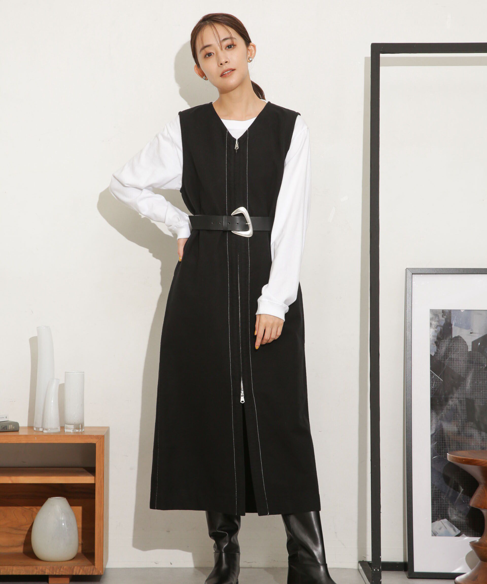 nano･universe「Odub/別注 ヘビーネル ベストワンピース」|ワンピース|ブラック