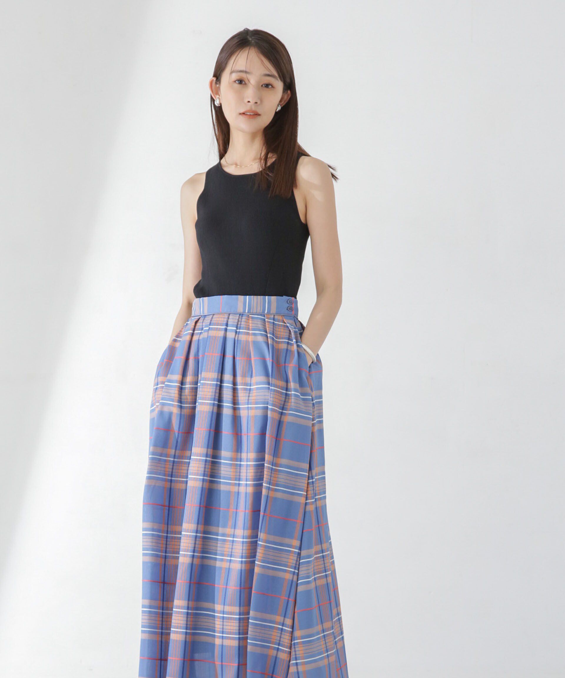 nano･universe「シアーチェックランダムタックスカート」|スカート|