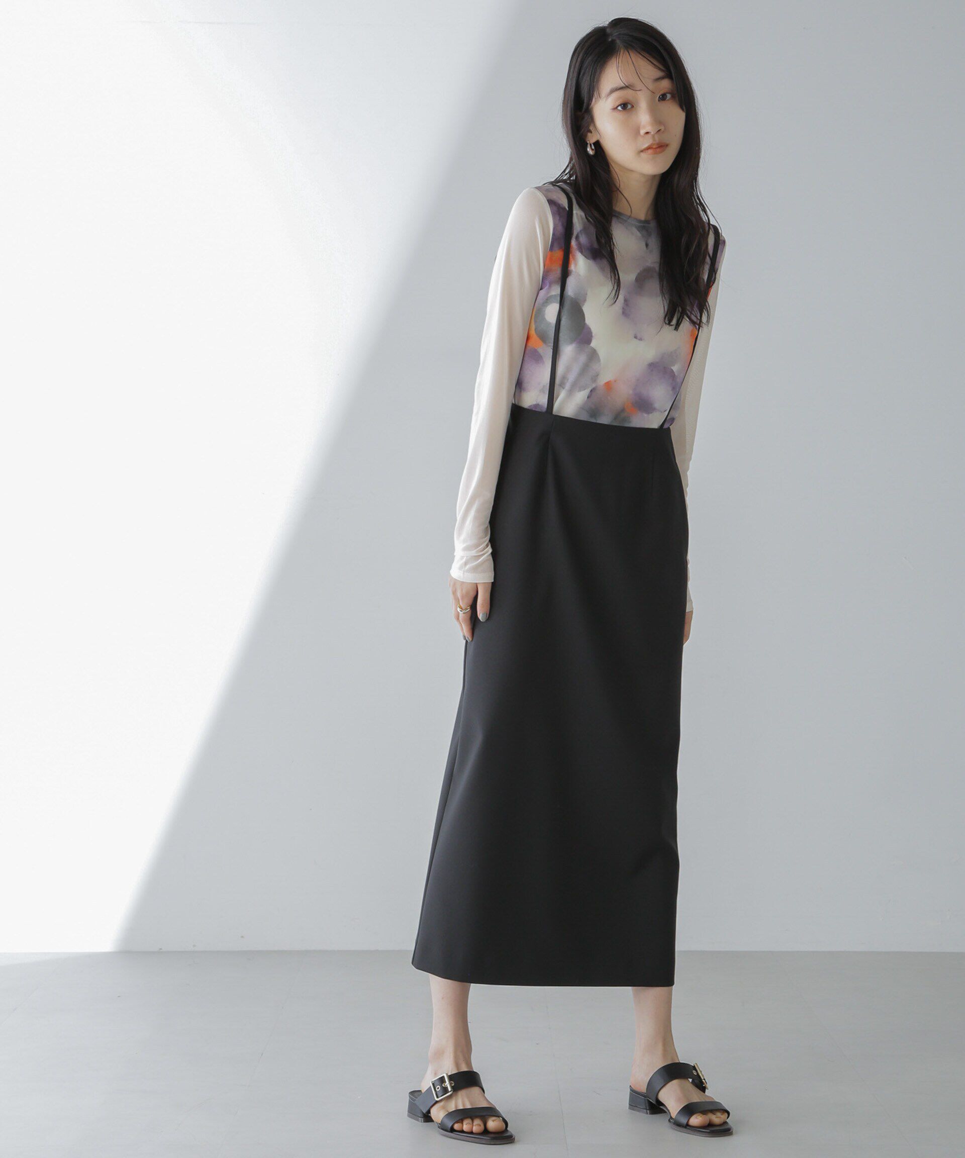 nano･universe「サスペンダースカート」|スカート|ブラック