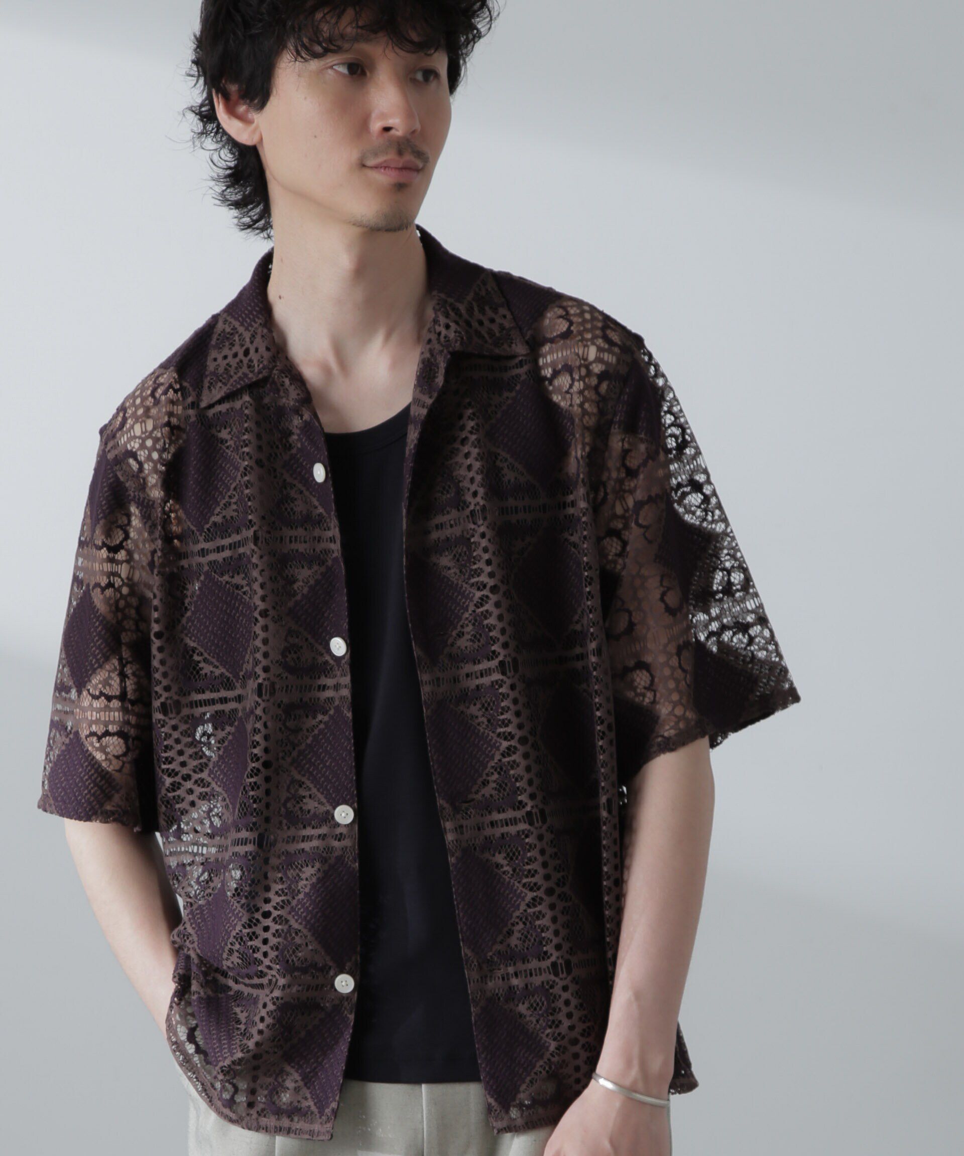 nano･universe「カットブローシェレースオープンカラーシャツ」|シャツ・ブラウス|