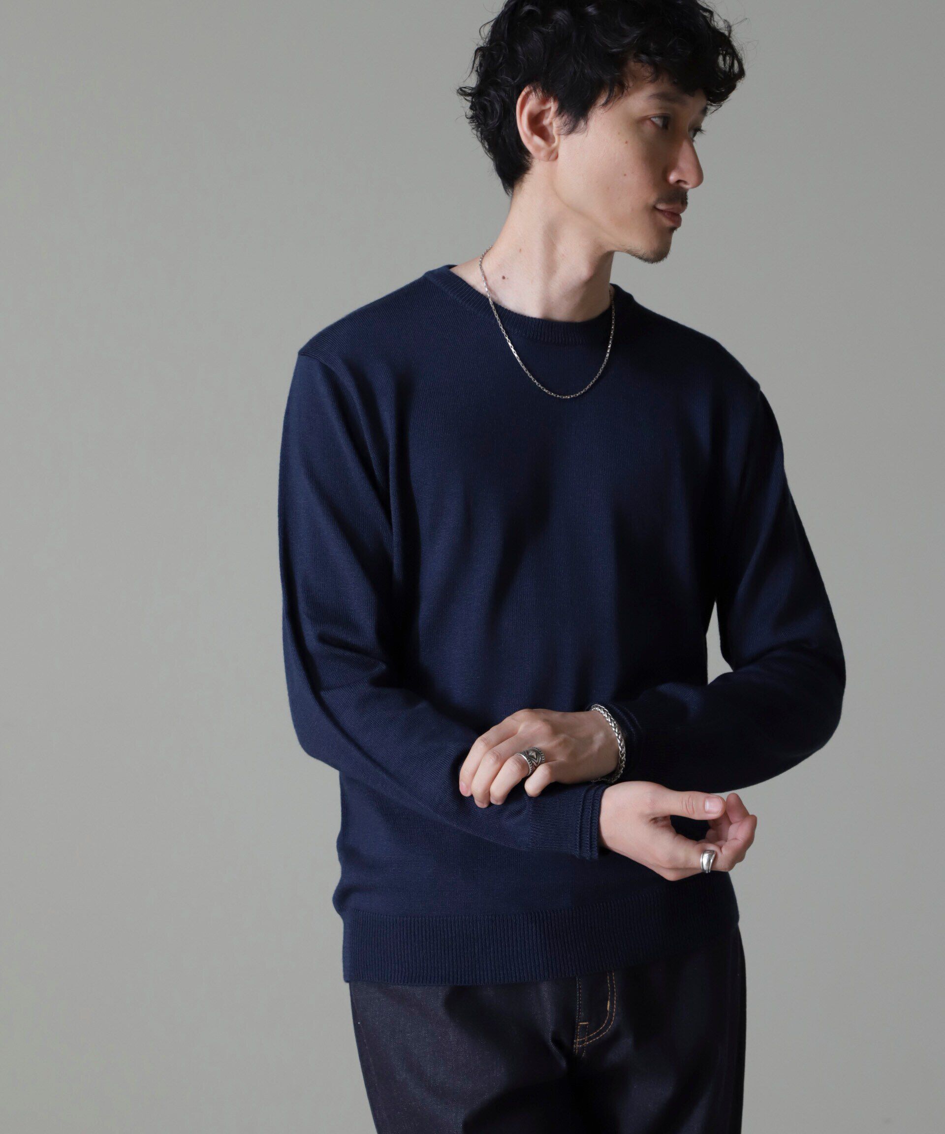 nano･universe「タスマニアミックスクルーネックニット」|ニット・セーター|ネイビー