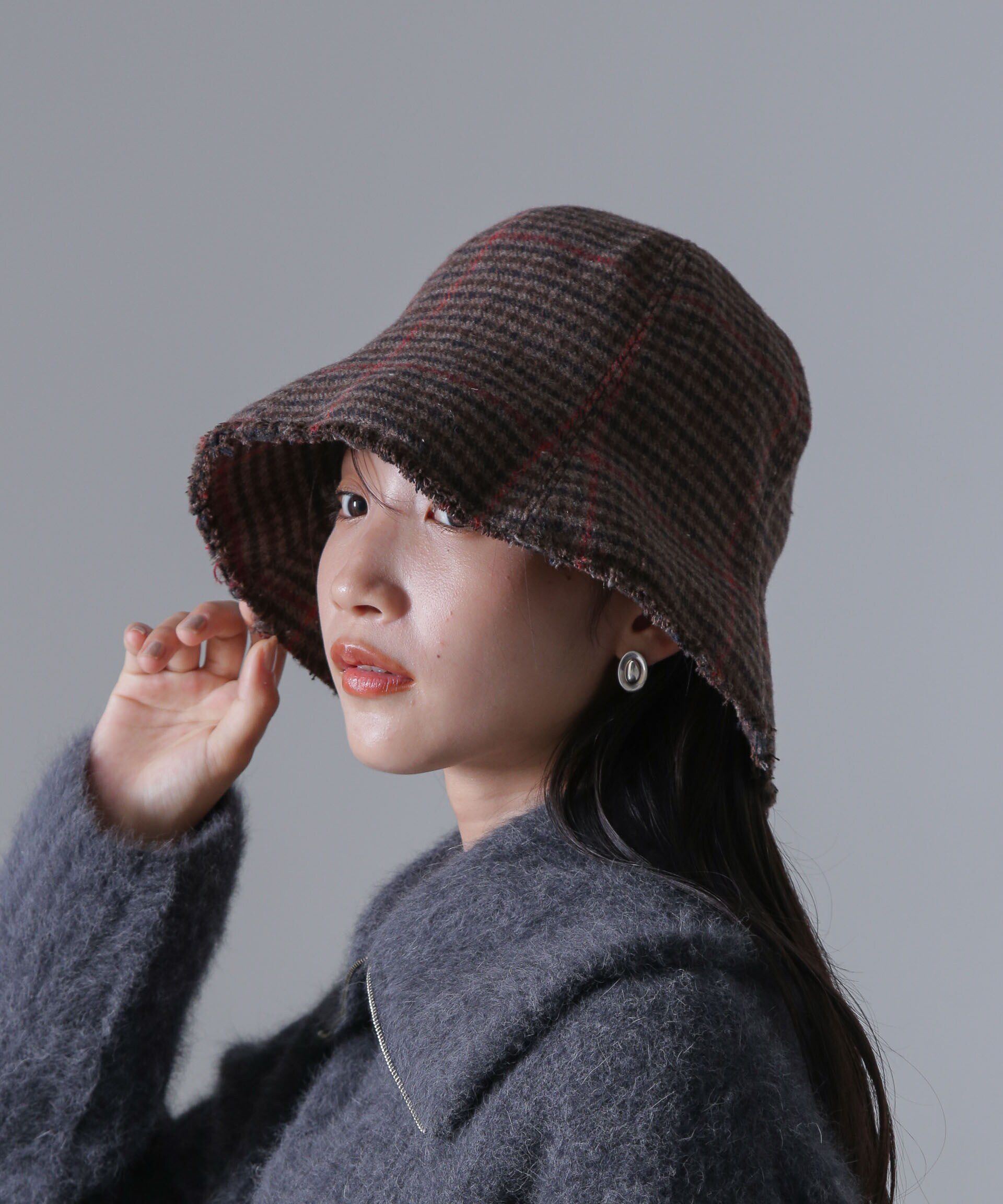 nano･universe「ガンクラブチェックチューリップハット」|キャップ・キャスケット|ブラウン