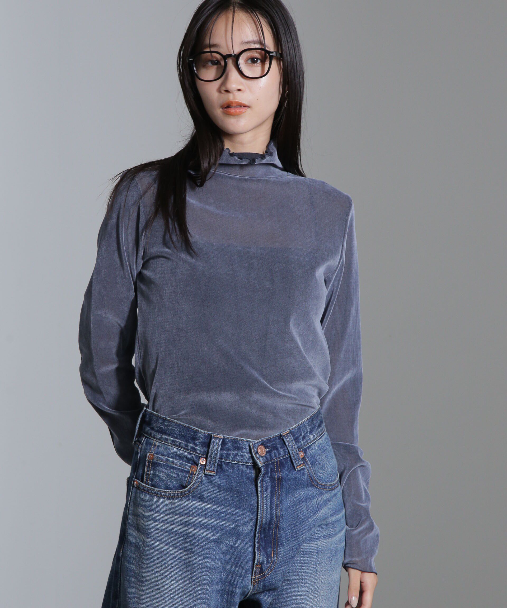 nano･universe「ベロアチュールタートルプルオーバー」|Tシャツ・カットソー|ブルー