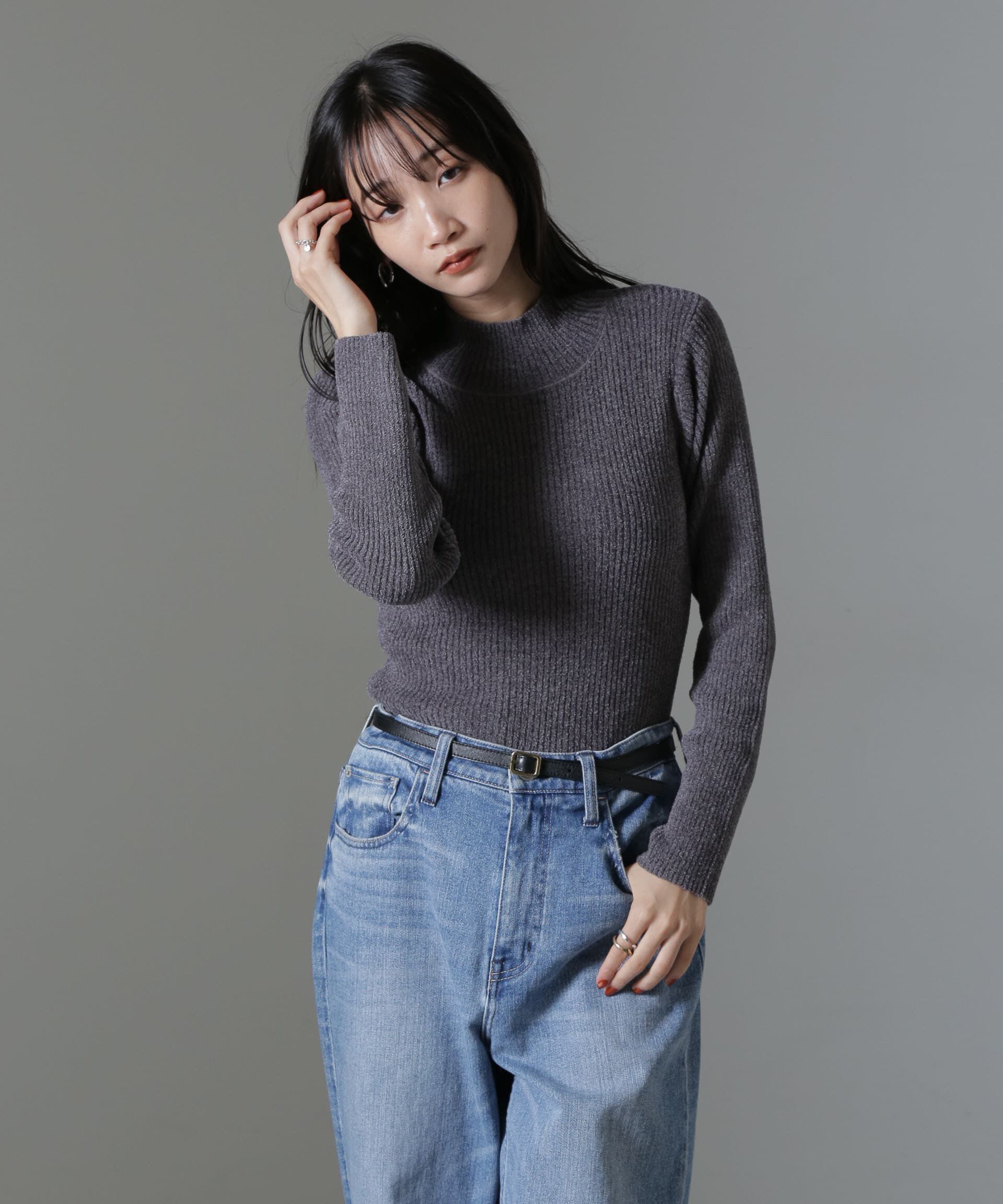 nano･universe「ベロアモールハイネックリブニット」|ニット・セーター|