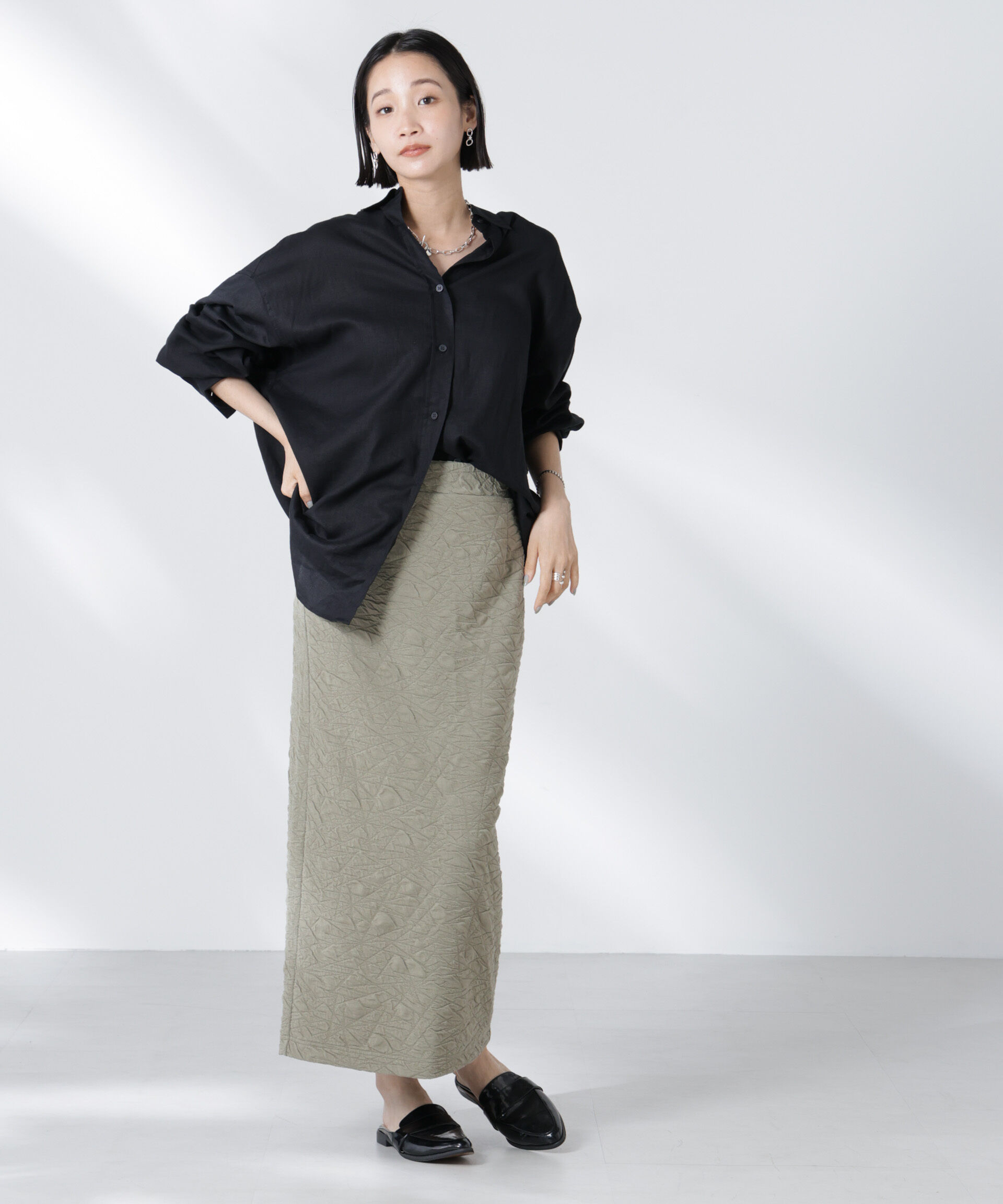 nano･universe「フクレジャガードカットナロースカート(セットアップ可)」|スカート|