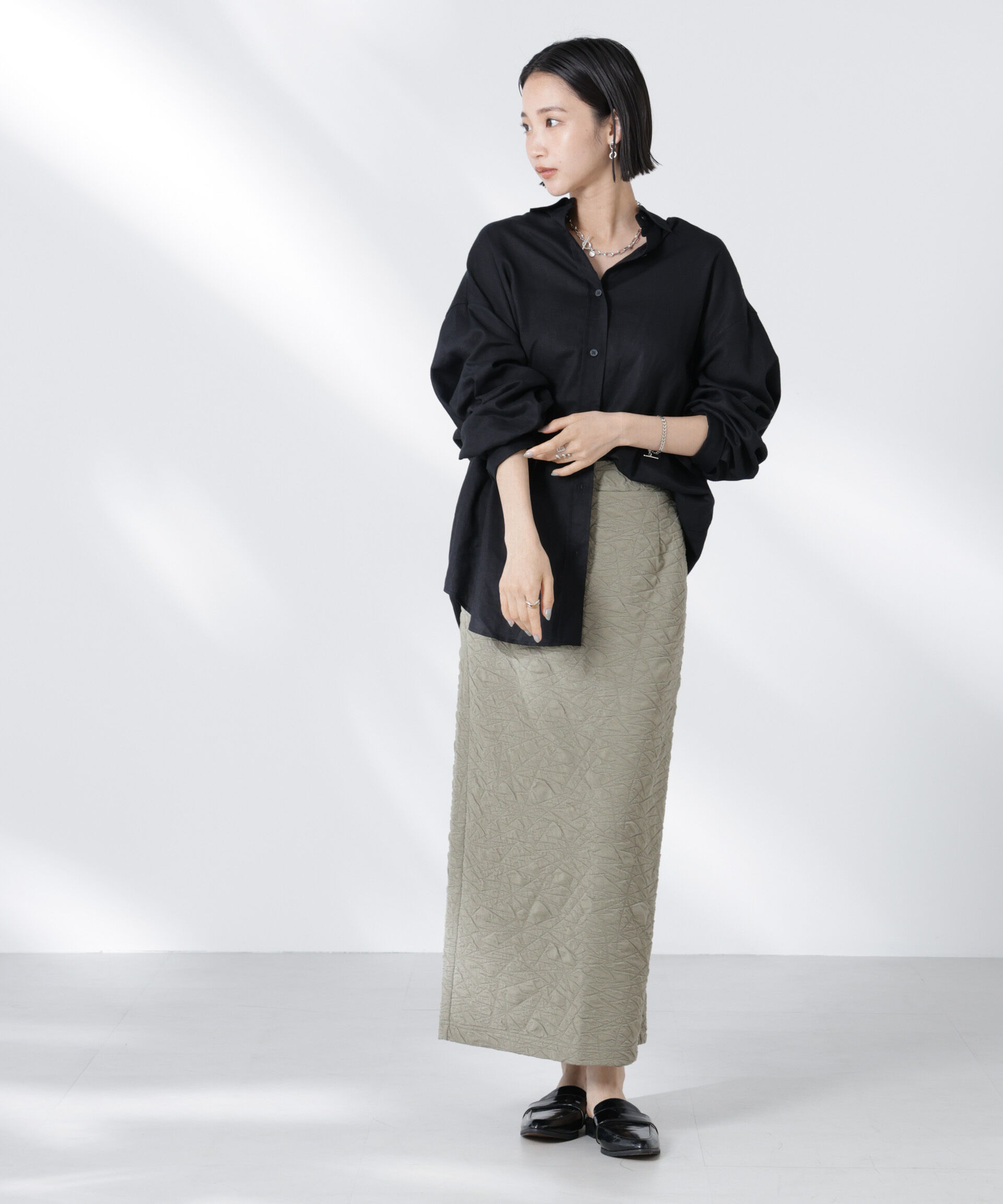 nano･universe「フクレジャガードカットナロースカート(セットアップ可)」|スカート|