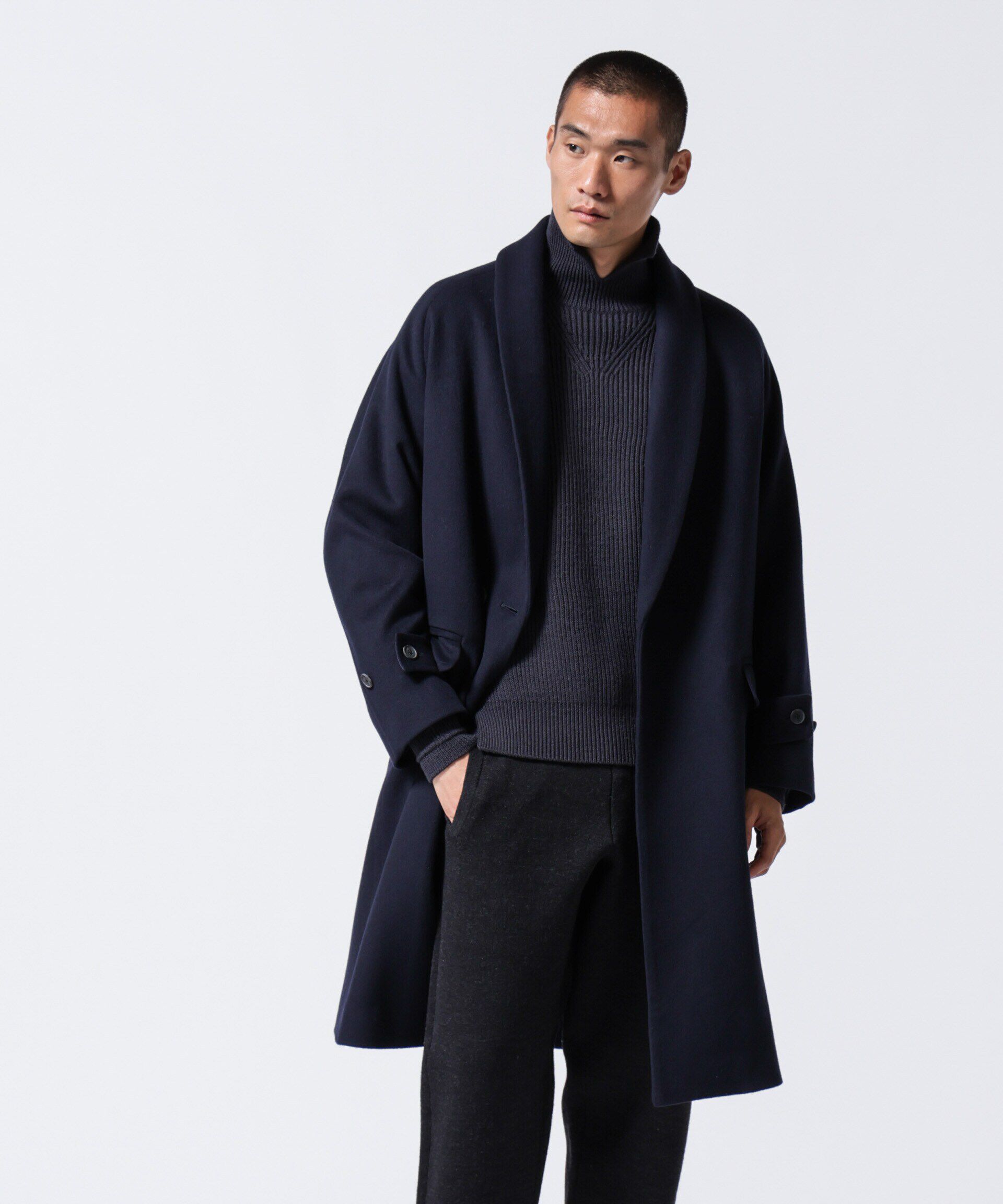 nano･universe「｢ASSEMBLANC｣シルクブレンドダブルクロスショールカラーコート」|その他|ネイビー