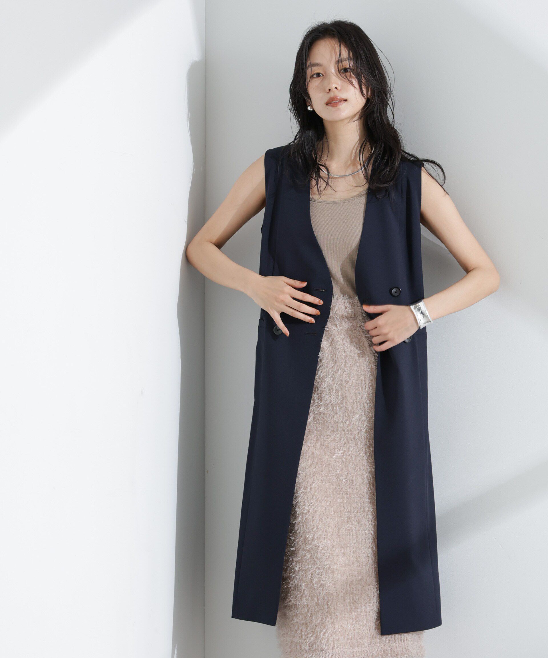 nano･universe「ライトファンクション ロングダブルジレ(セットアップ可)」|テーラードジャケット|