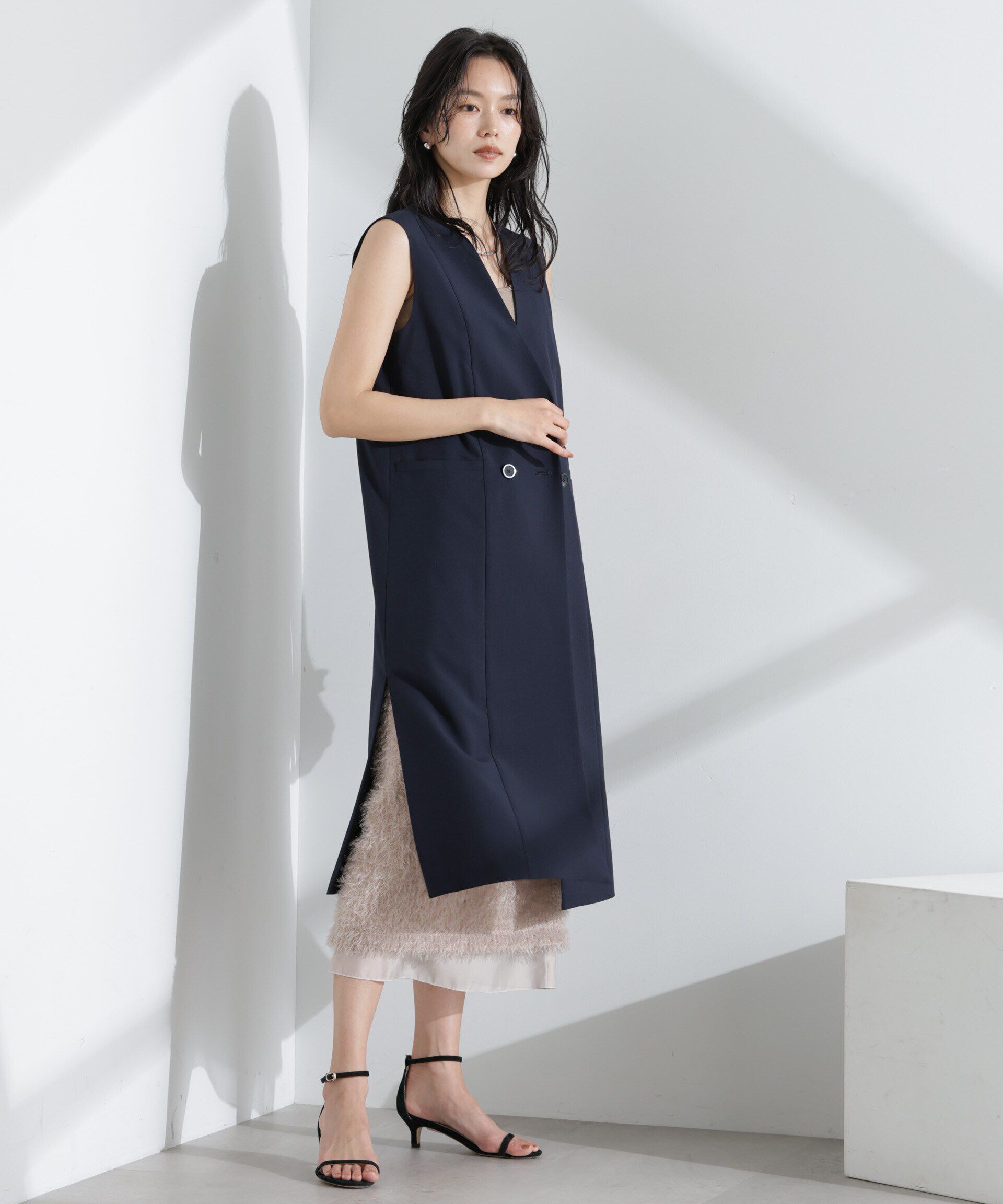 nano･universe「ライトファンクション ロングダブルジレ(セットアップ可)」|テーラードジャケット|