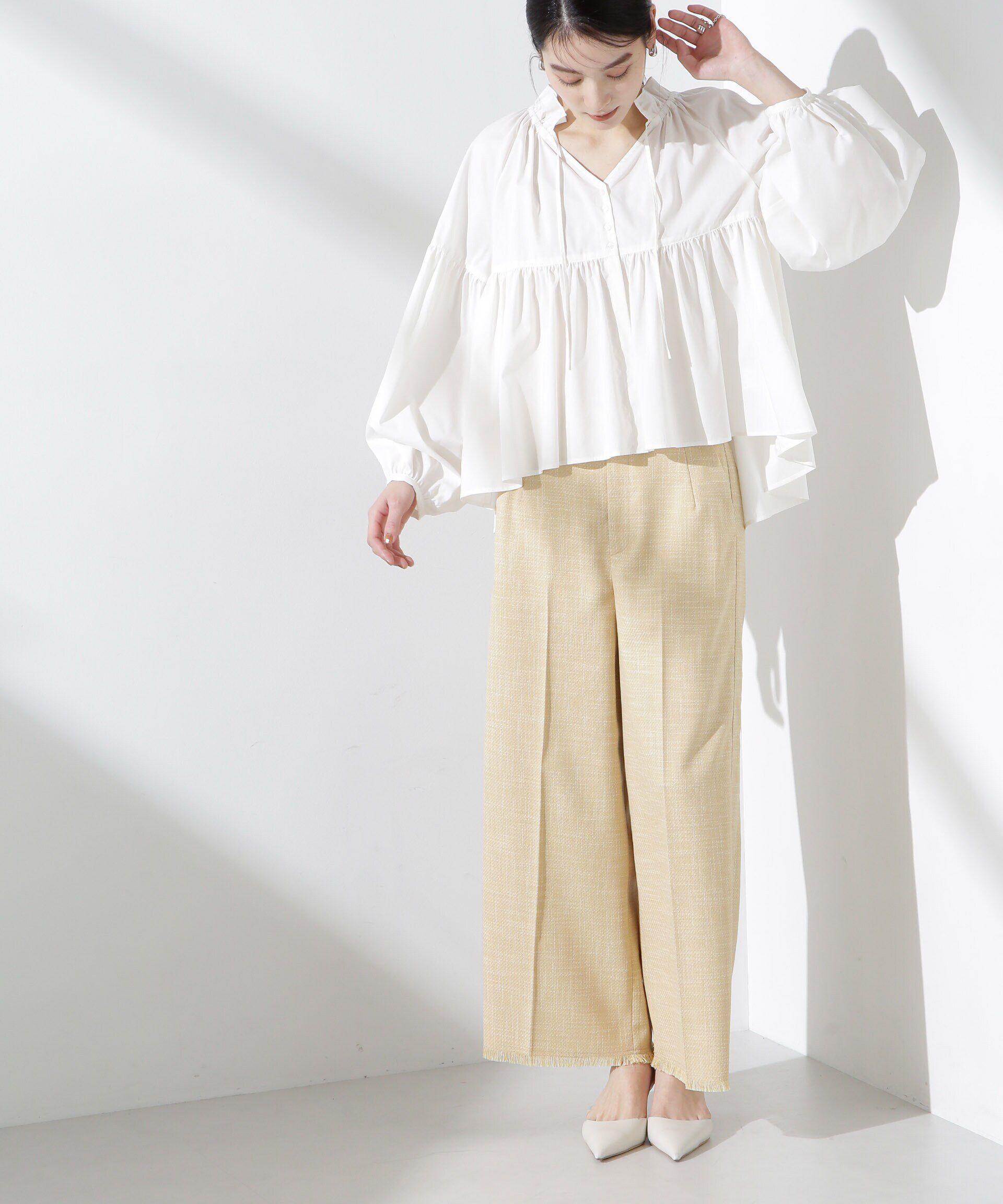 nano･universe「サイドラインフリンジパンツ」|チノ|