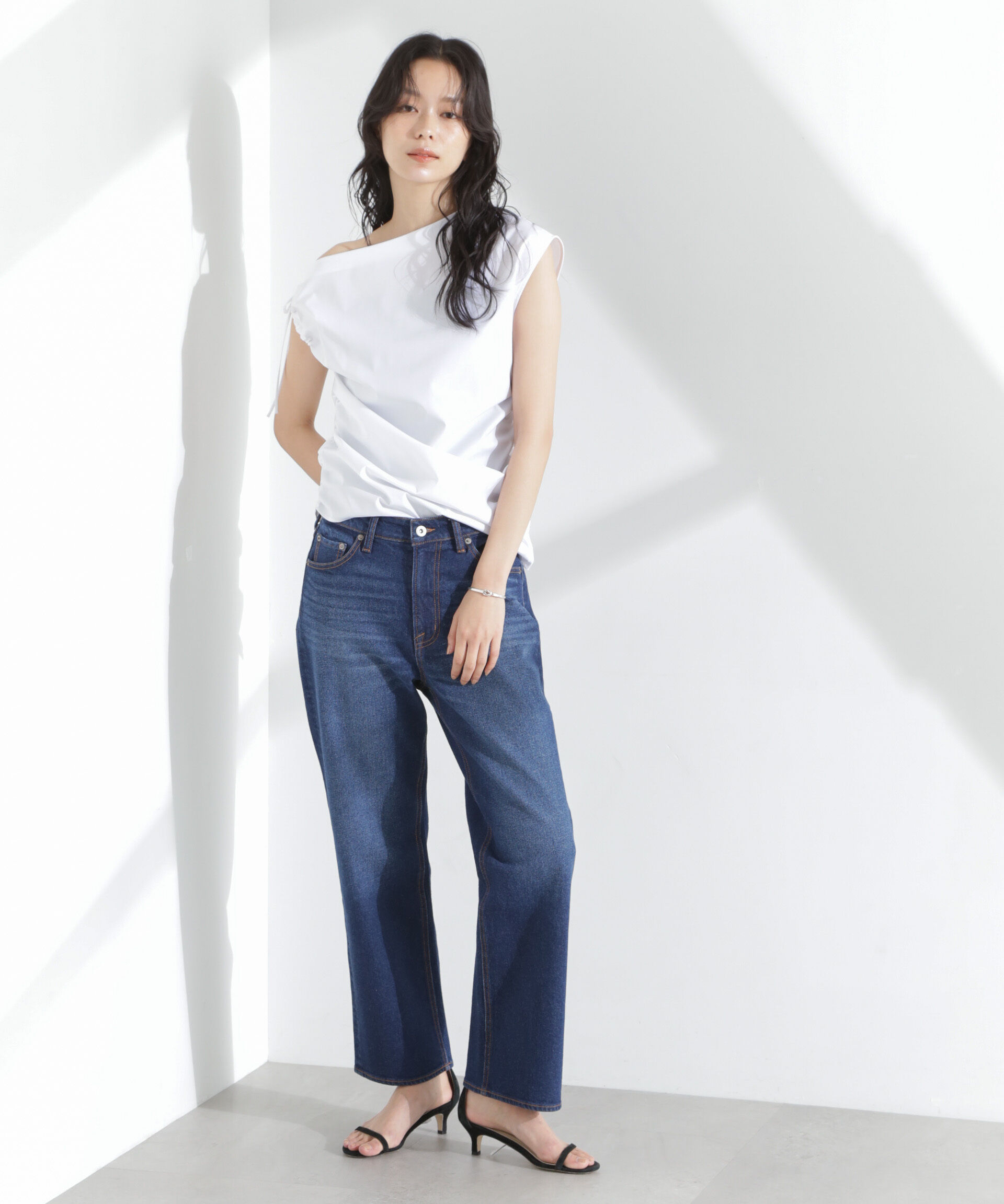 nano･universe「アシンメトリーギャザートップス」|シャツ・ブラウス|