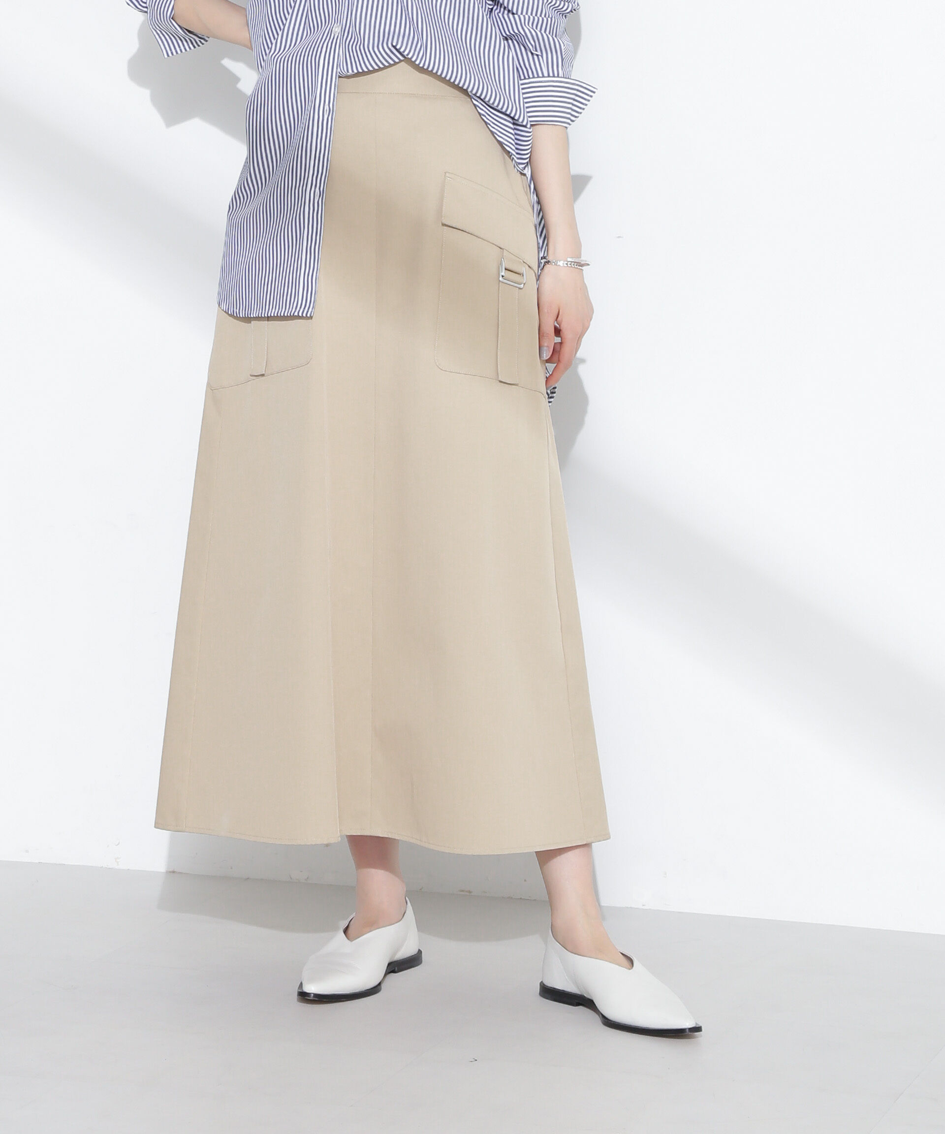nano･universe「フラップポケットフレアスカート」|スカート|ベージュ