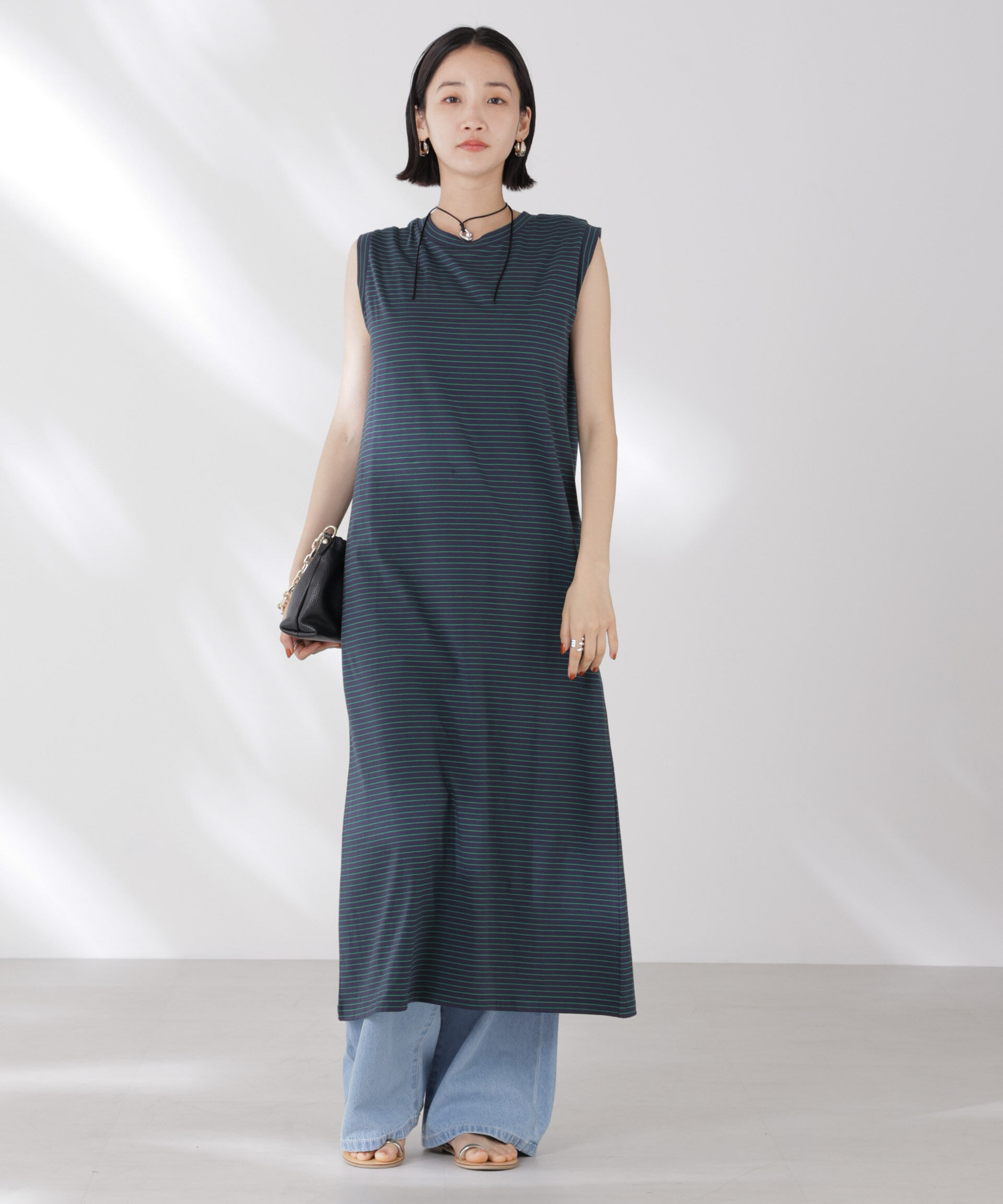 nano･universe「ボーダーノースリーブワンピース」|ワンピース|グリーン