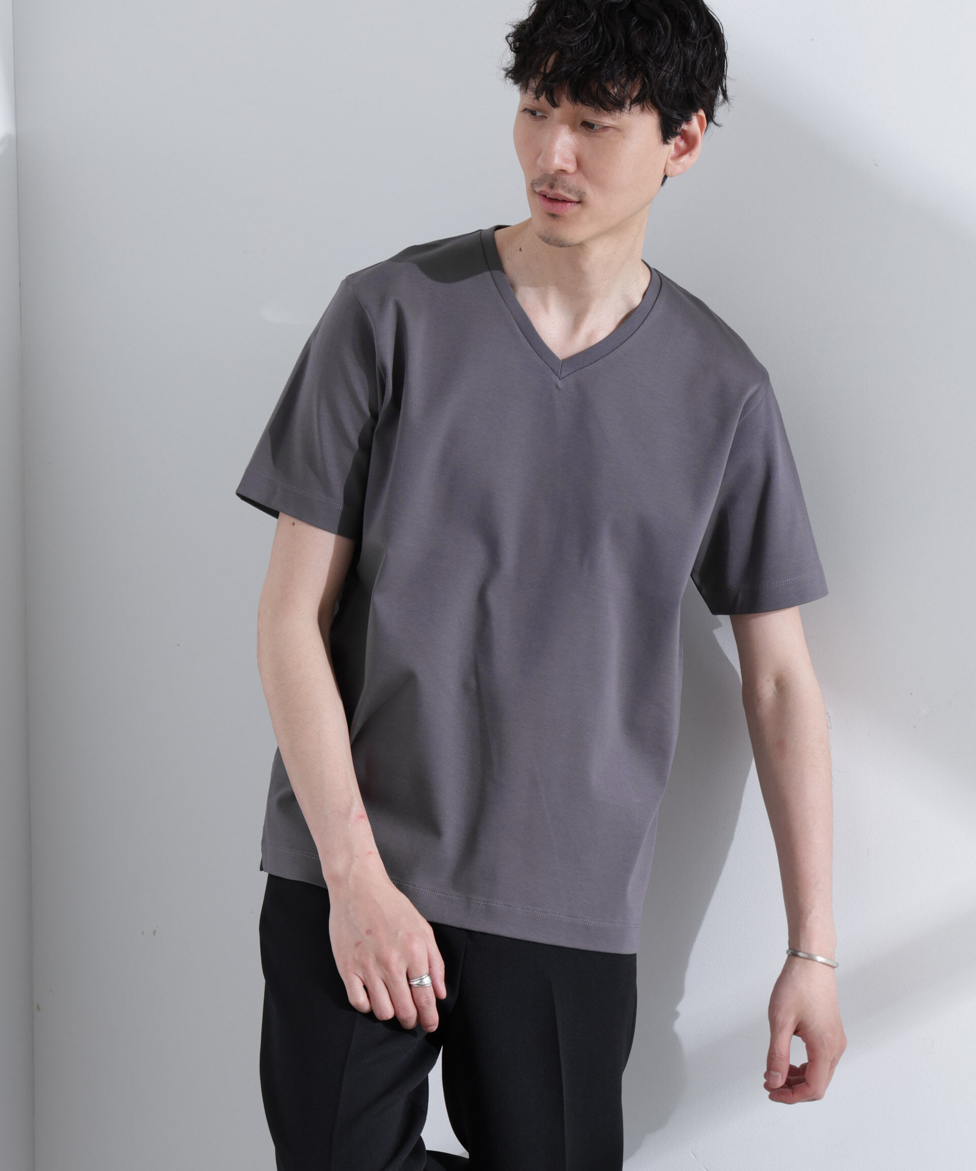  「アンチスメル VネックTシャツ 半袖」|Tシャツ・カットソー|グレー