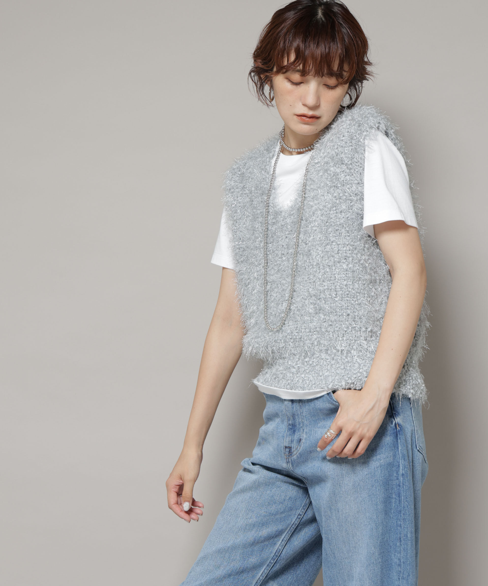 nano･universe「シャギーラメベスト」|ニット・セーター|