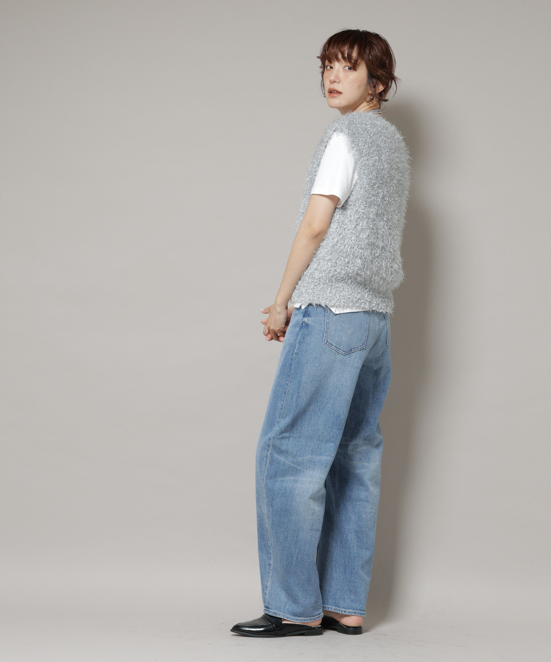 nano･universe「シャギーラメベスト」|ニット・セーター|