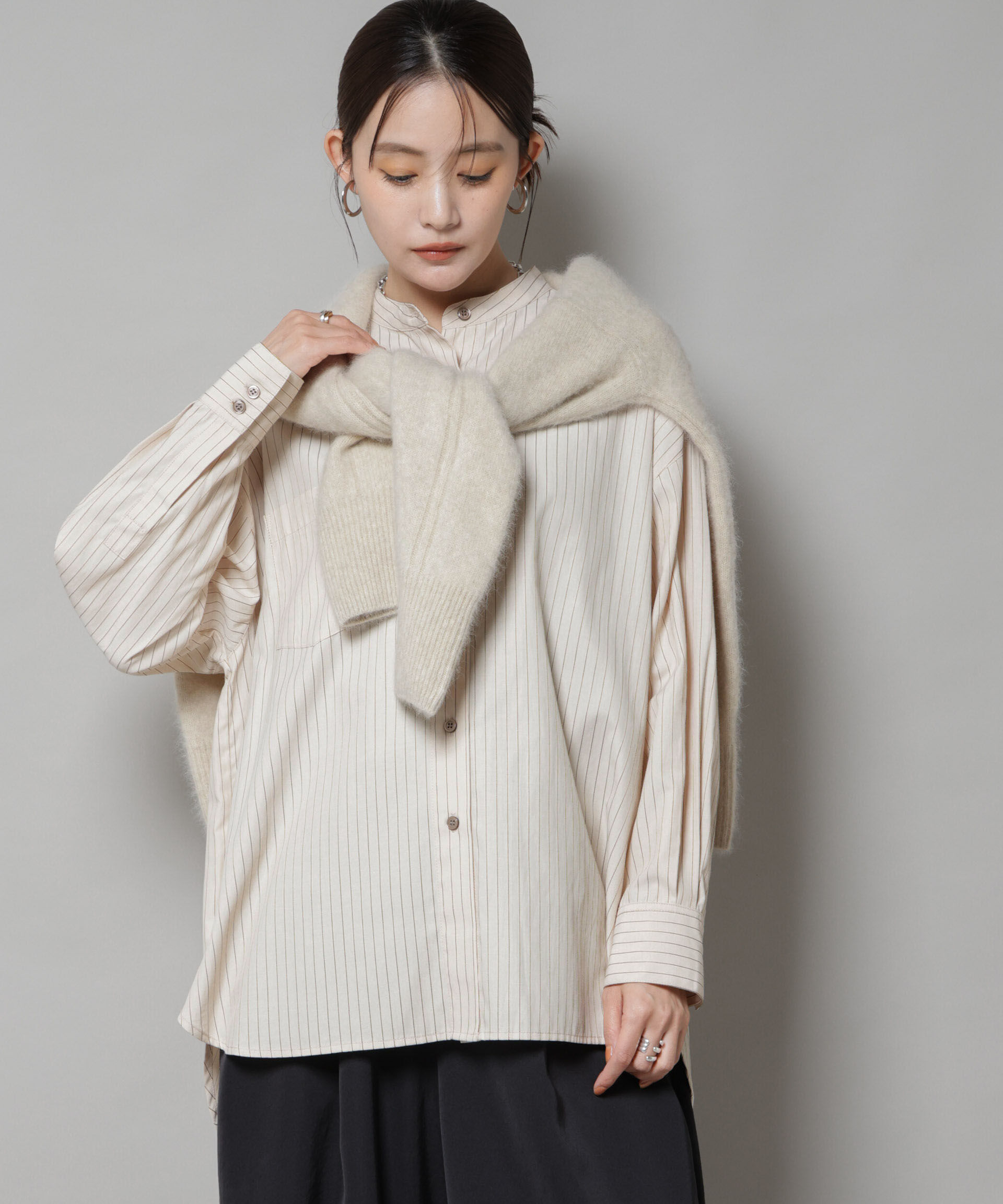 nano･universe「スタンドカラーストライプシャツ」|シャツ・ブラウス|