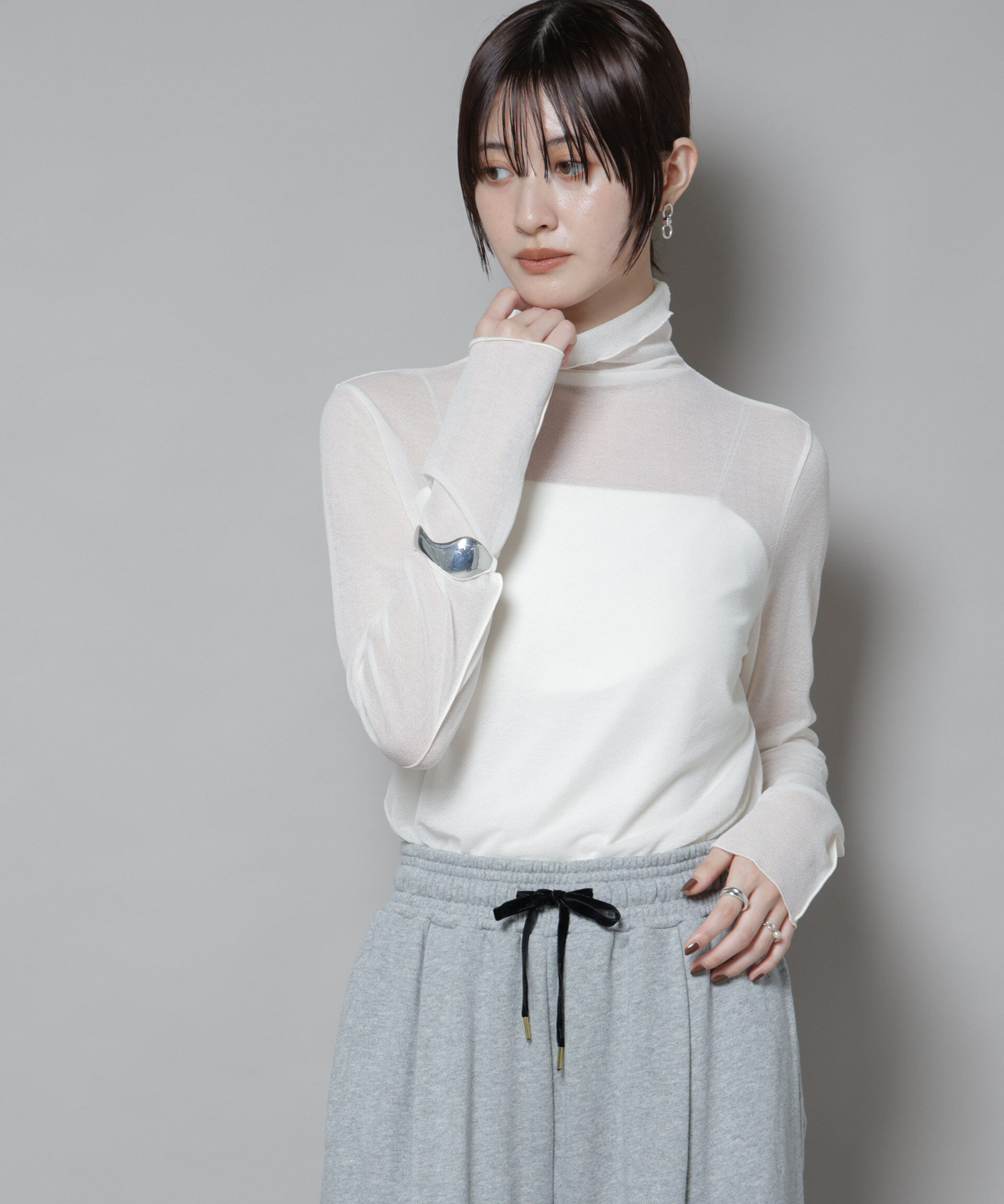 nano･universe「梨地シアータートルカットトップス」|Tシャツ・カットソー|オフホワイト1