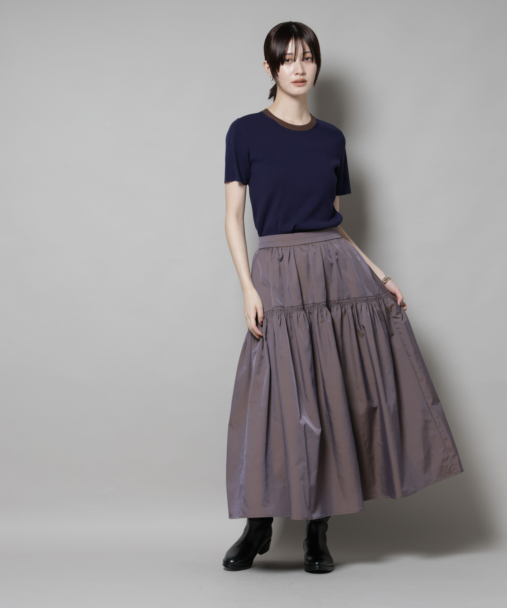 nano･universe「シャンブレータフタティアードギャザースカート」|スカート|