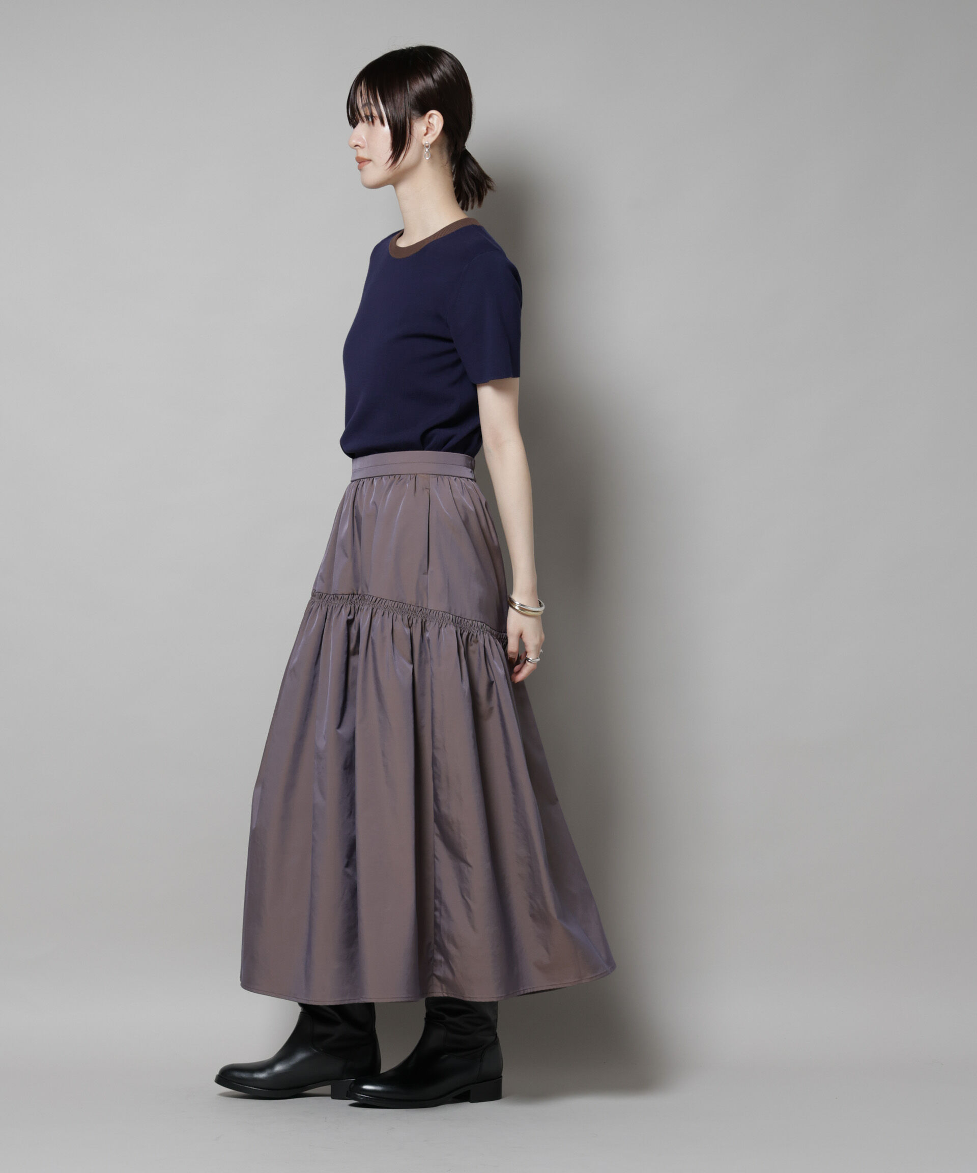nano･universe「シャンブレータフタティアードギャザースカート」|スカート|