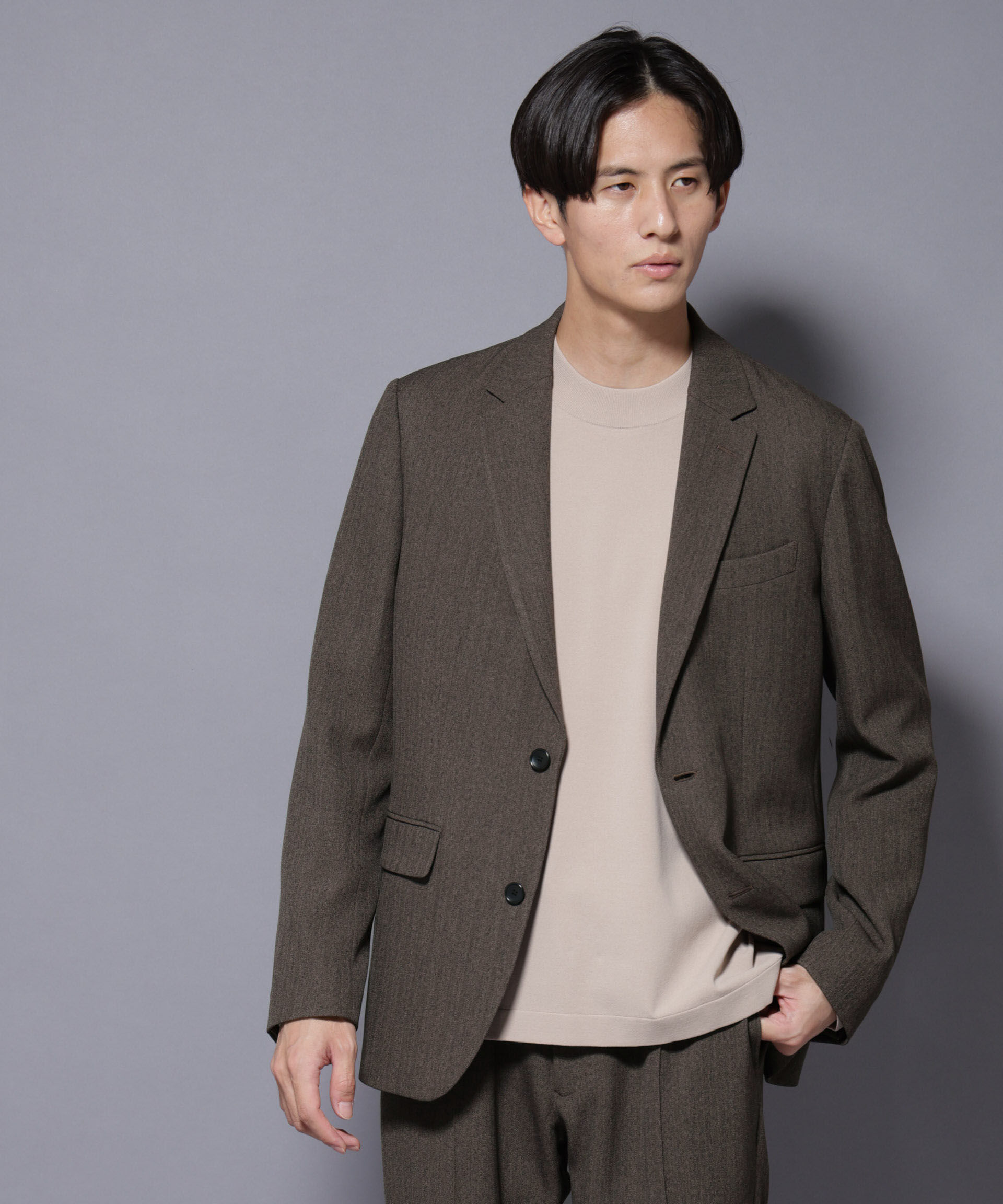 nano･universe「｢N JACKET BASIC｣ 洗えるMIXツイードストレッチジャケット(セットアップ可)」|スーツ|グレーベージ 2