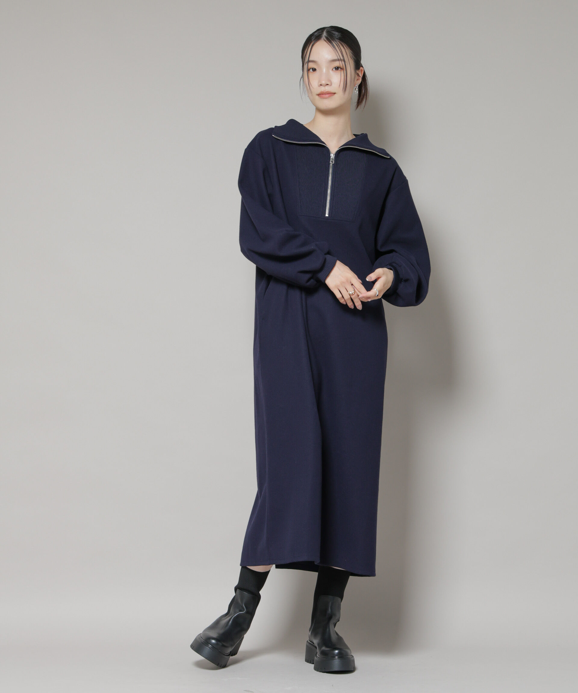 nano･universe「圧縮起毛ハーフジップワンピース」|ワンピース|