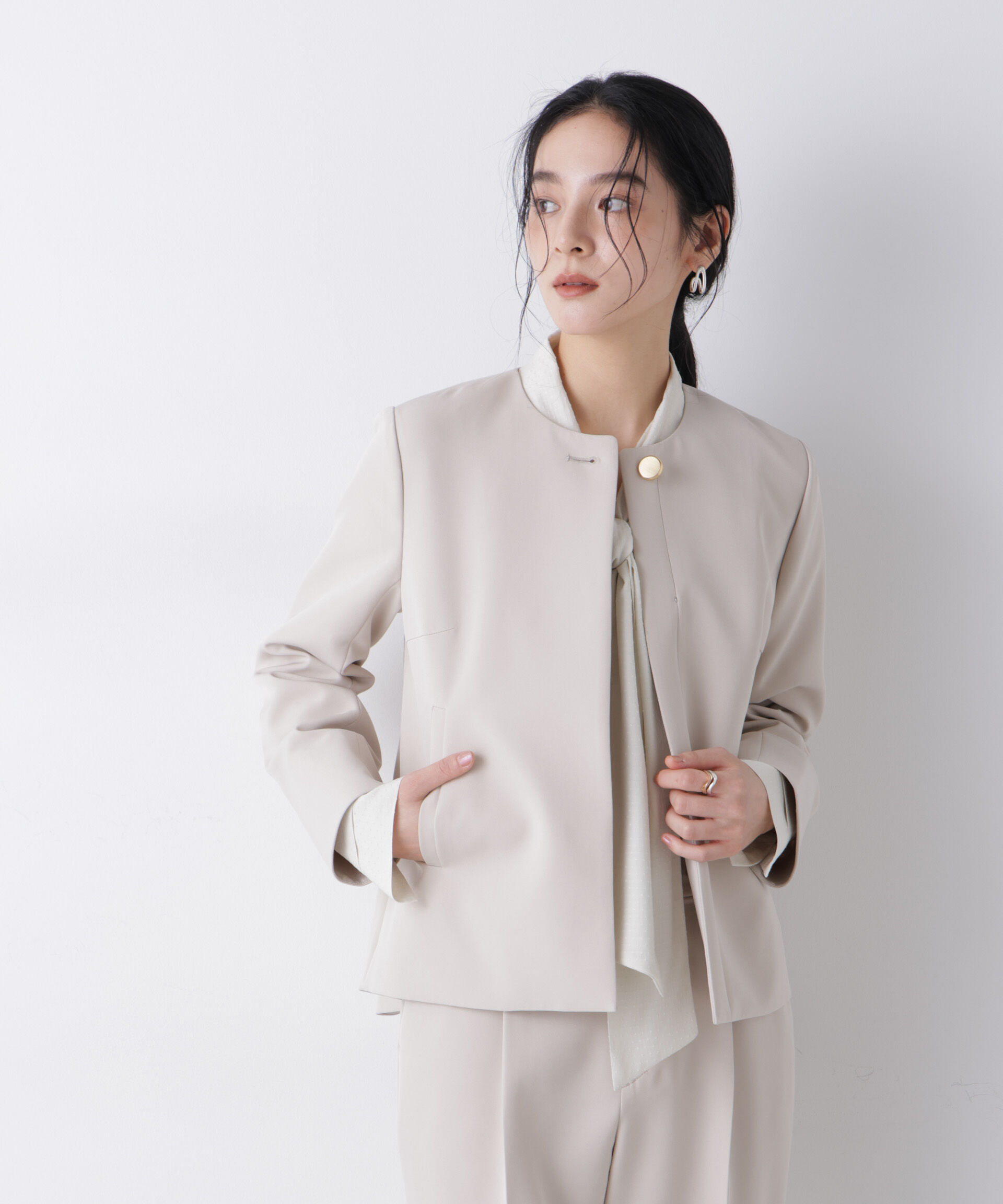 nano･universe「デイリーファンクション ノーカラージャケット(セットアップ可)」|テーラードジャケット|