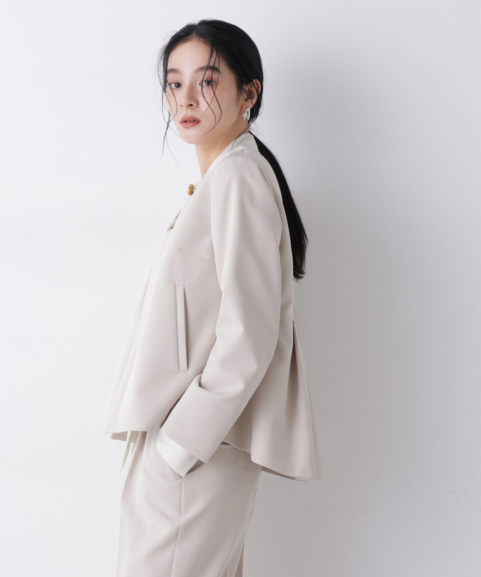 nano･universe「デイリーファンクション ノーカラージャケット(セットアップ可)」|テーラードジャケット|