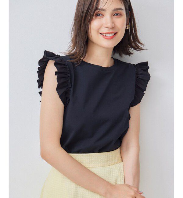組曲「Jazzy-Jersey フリル袖Ｔシャツ」|Tシャツ・カットソー|ブラック系