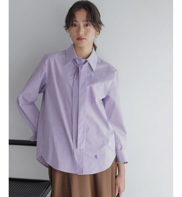 組曲「【加藤ローサさん着用】コットンタッチシャーティングボウタイ付き シャツ」|シャツ・ブラウス|パープル系1