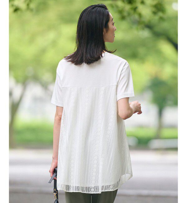 自由区「【WEB限定・洗える・XSサイズあり】レースコンビ カットソー」|Tシャツ・カットソー|