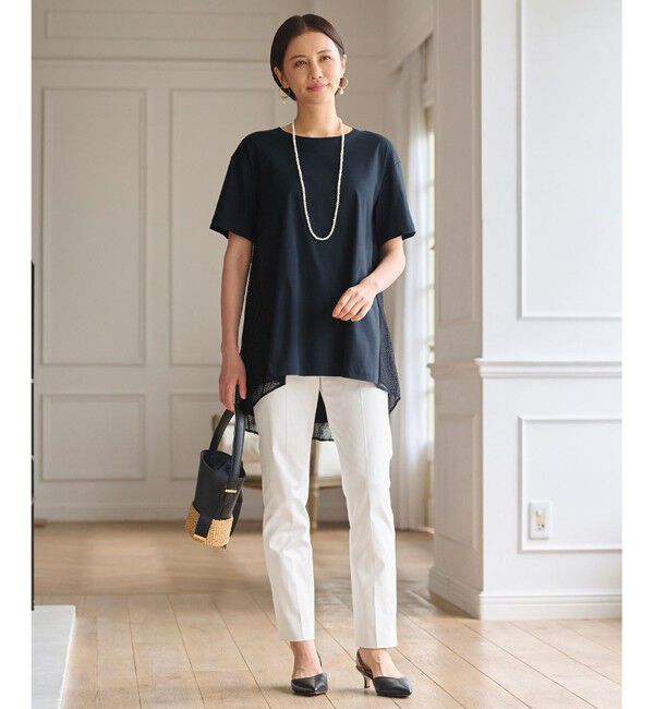 自由区「【WEB限定・洗える・XSサイズあり】レースコンビ カットソー」|Tシャツ・カットソー|