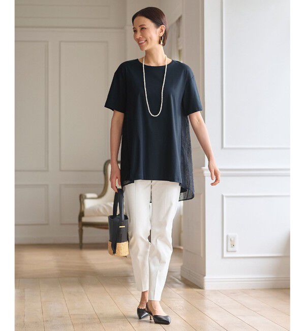 自由区「【WEB限定・洗える・XSサイズあり】レースコンビ カットソー」|Tシャツ・カットソー|