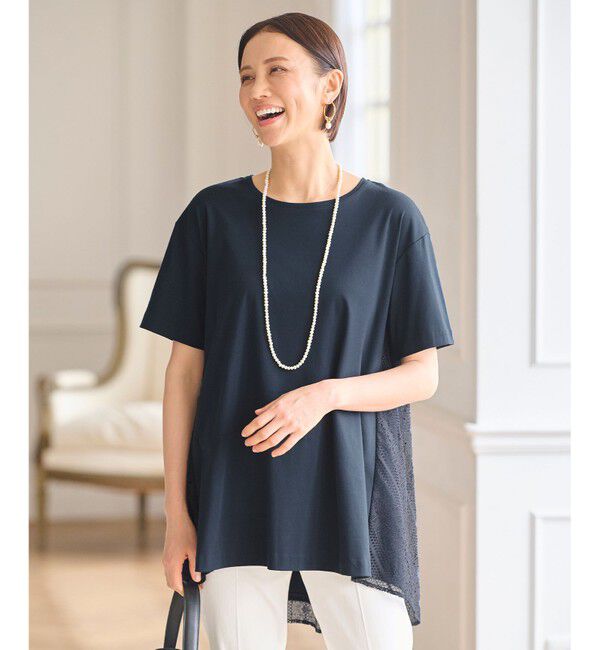 自由区「【WEB限定・洗える・XSサイズあり】レースコンビ カットソー」|Tシャツ・カットソー|