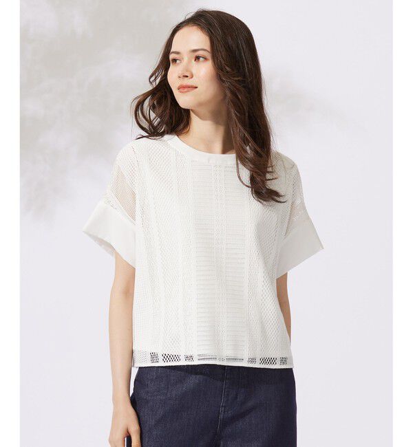 自由区「【洗える】レースエッジ Tシャツ&タンクトップセット トップス」|Tシャツ・カットソー|オフ