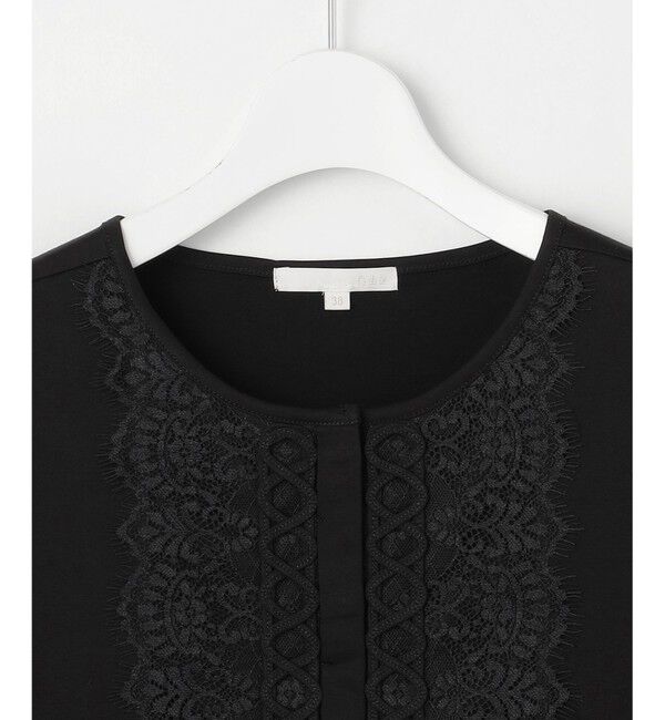 自由区「【洗える】コード刺繍胸元レース カットソー」|Tシャツ・カットソー|