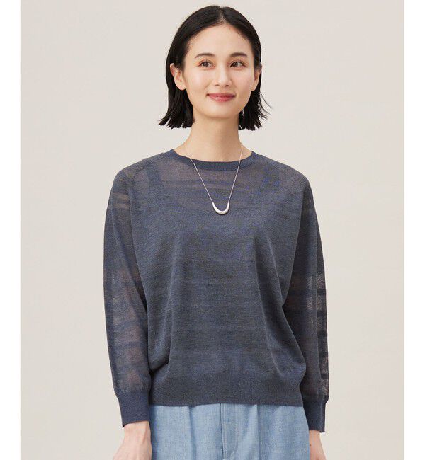 自由区「【ワコールコラボ】【洗える】シアーボーダー ニット」|ニット・セーター|ブルーグレー