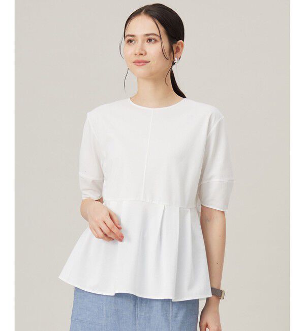 自由区「【接触冷感・UVカット・吸水速乾・抗菌防臭・洗える】ハイツイストポンチペプラム カットソー」|Tシャツ・カットソー|オフ