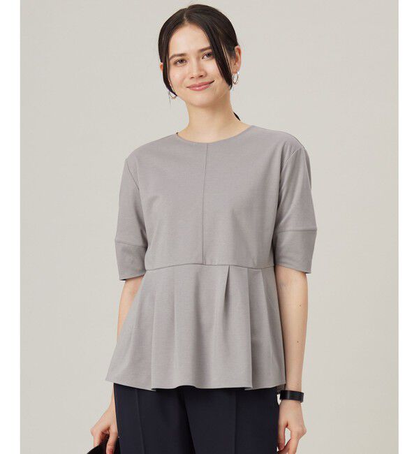 自由区「【接触冷感・UVカット・吸水速乾・抗菌防臭・洗える】ハイツイストポンチペプラム カットソー」|Tシャツ・カットソー|モスグレー