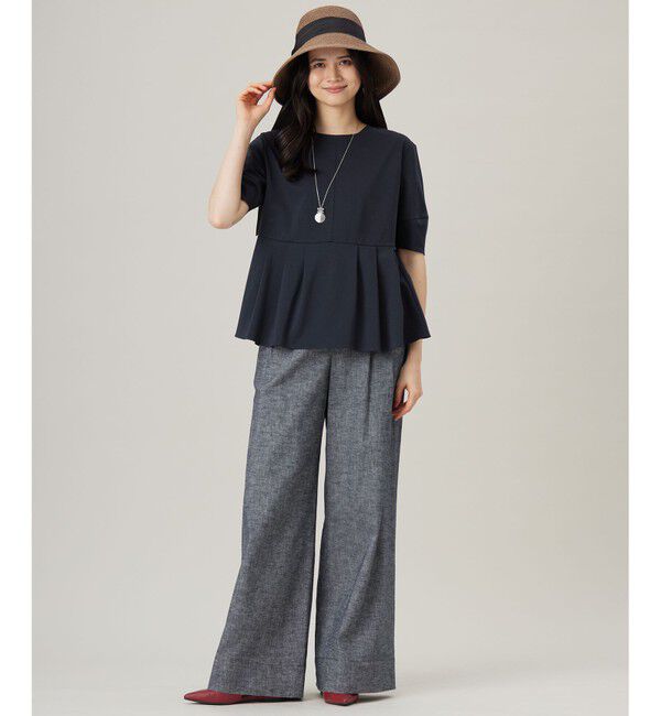 自由区「【接触冷感・UVカット・吸水速乾・抗菌防臭・洗える】ハイツイストポンチペプラム カットソー」|Tシャツ・カットソー|