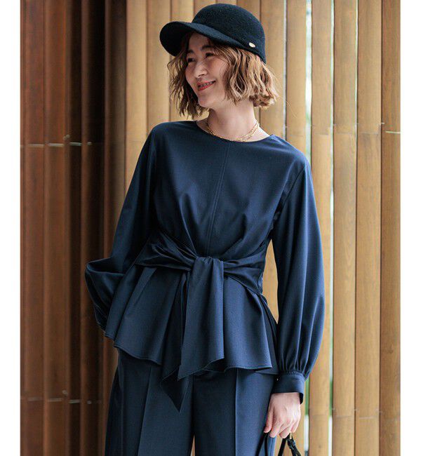 23区「【CLASSY.10月号掲載/洗える】TWマットクロス ペプラム ブラウス」|シャツ・ブラウス|ネイビー系