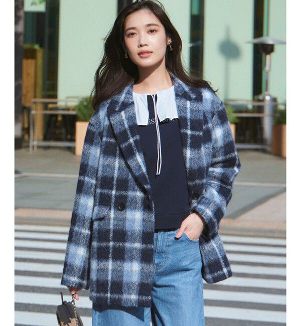 23区「【一部店舗限定】アルパカシャギーチェック コート」|ピーコート|ﾌﾞﾙｰﾁｪ