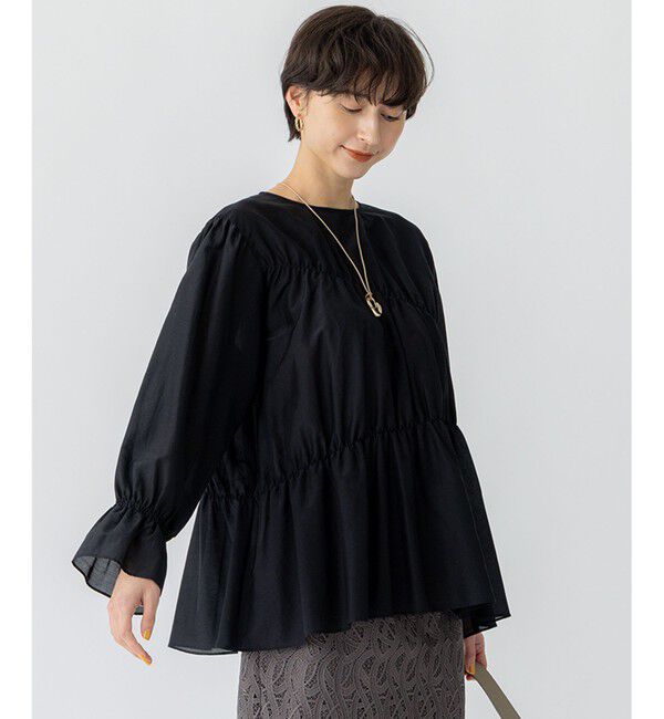 23区「【洗える】シアーコットンシルク シャーリング デザイン ブラウス」|シャツ・ブラウス|