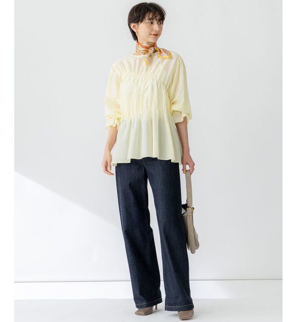 23区「【洗える】シアーコットンシルク シャーリング デザイン ブラウス」|シャツ・ブラウス|